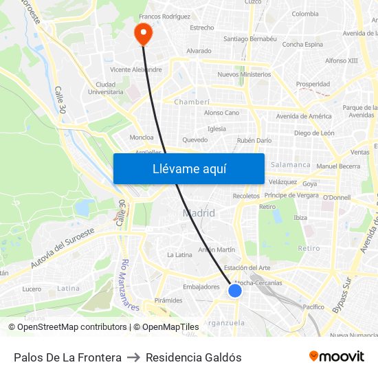 Palos De La Frontera to Residencia Galdós map