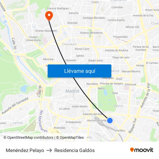 Menéndez Pelayo to Residencia Galdós map