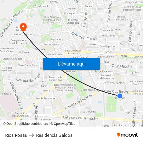 Ríos Rosas to Residencia Galdós map