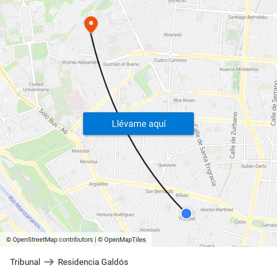 Tribunal to Residencia Galdós map