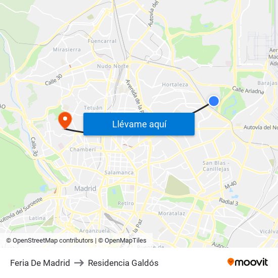 Feria De Madrid to Residencia Galdós map