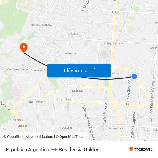 República Argentina to Residencia Galdós map