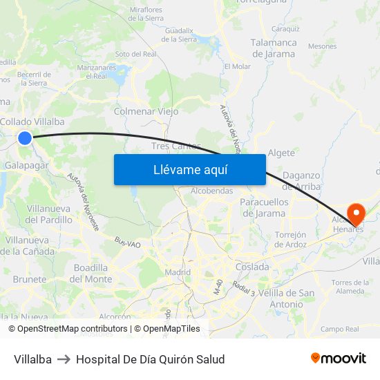 Villalba to Hospital De Día Quirón Salud map