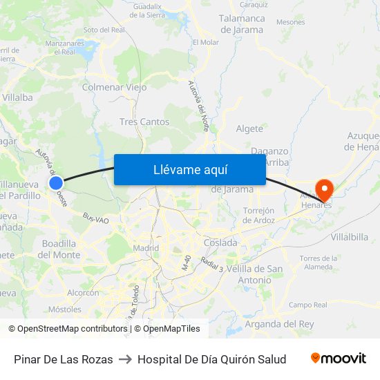 Pinar De Las Rozas to Hospital De Día Quirón Salud map