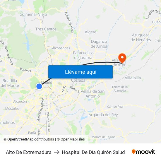 Alto De Extremadura to Hospital De Día Quirón Salud map