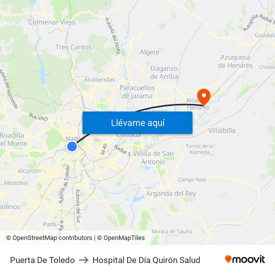 Puerta De Toledo to Hospital De Día Quirón Salud map