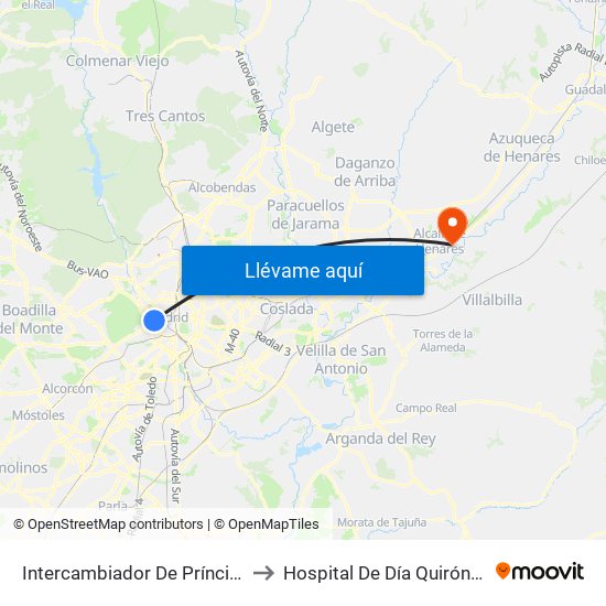 Intercambiador De Príncipe Pío to Hospital De Día Quirón Salud map