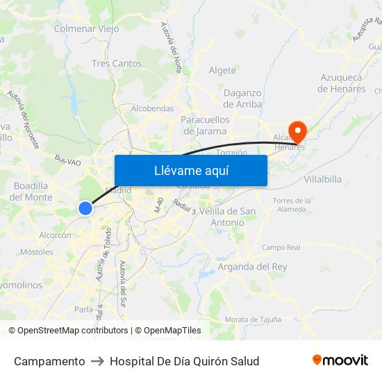 Campamento to Hospital De Día Quirón Salud map