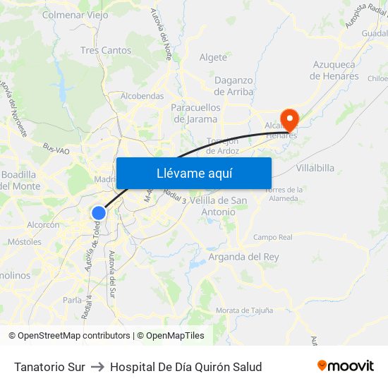 Tanatorio Sur to Hospital De Día Quirón Salud map