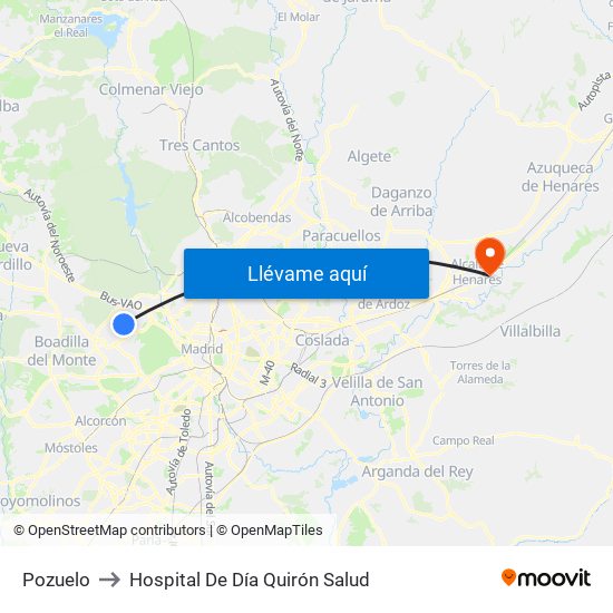 Pozuelo to Hospital De Día Quirón Salud map