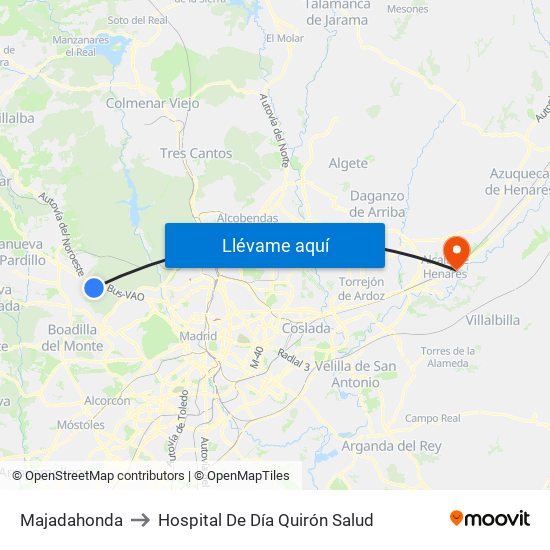 Majadahonda to Hospital De Día Quirón Salud map