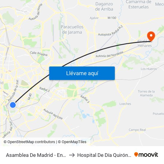 Asamblea De Madrid - Entrevías to Hospital De Día Quirón Salud map