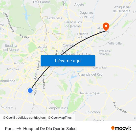 Parla to Hospital De Día Quirón Salud map