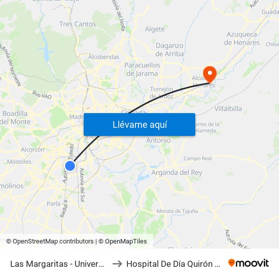 Las Margaritas - Universidad to Hospital De Día Quirón Salud map