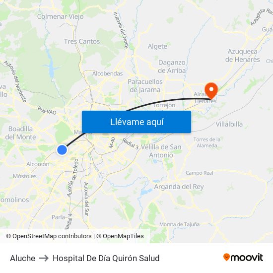 Aluche to Hospital De Día Quirón Salud map