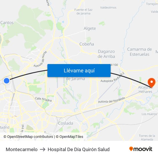 Montecarmelo to Hospital De Día Quirón Salud map