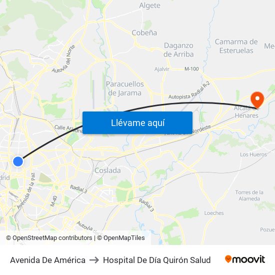 Avenida De América to Hospital De Día Quirón Salud map