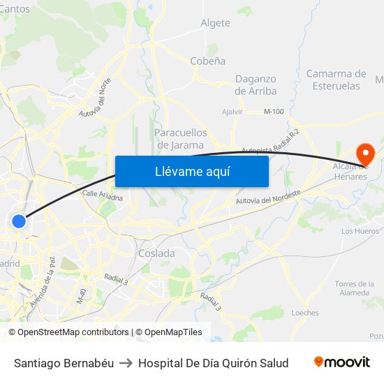 Santiago Bernabéu to Hospital De Día Quirón Salud map