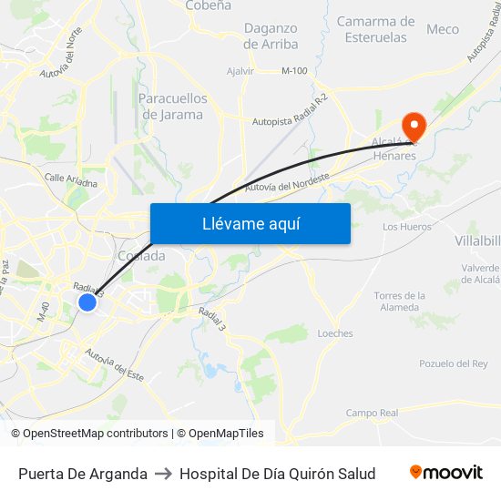 Puerta De Arganda to Hospital De Día Quirón Salud map