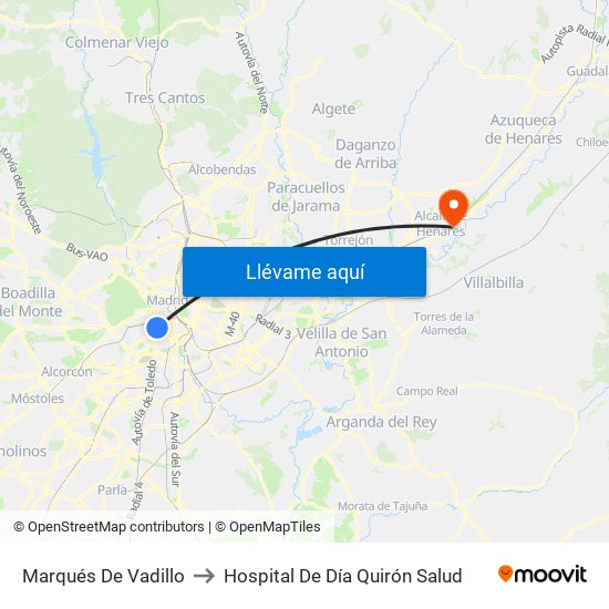 Marqués De Vadillo to Hospital De Día Quirón Salud map