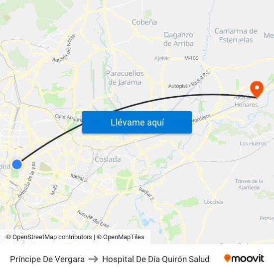 Príncipe De Vergara to Hospital De Día Quirón Salud map