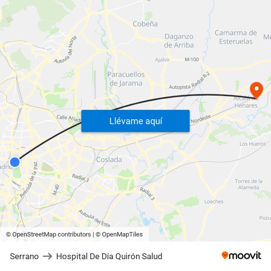 Serrano to Hospital De Día Quirón Salud map