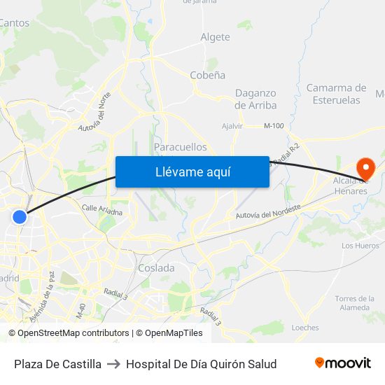 Plaza De Castilla to Hospital De Día Quirón Salud map