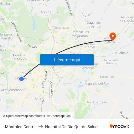Móstoles Central to Hospital De Día Quirón Salud map