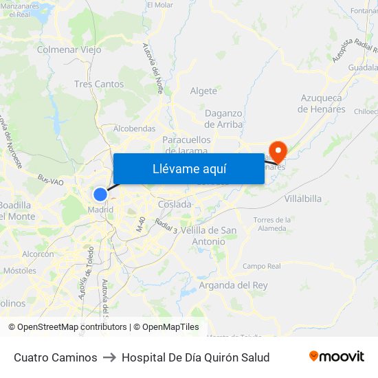 Cuatro Caminos to Hospital De Día Quirón Salud map