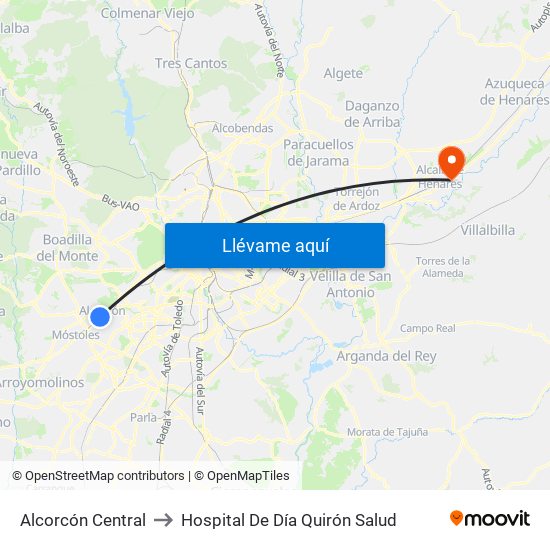 Alcorcón Central to Hospital De Día Quirón Salud map