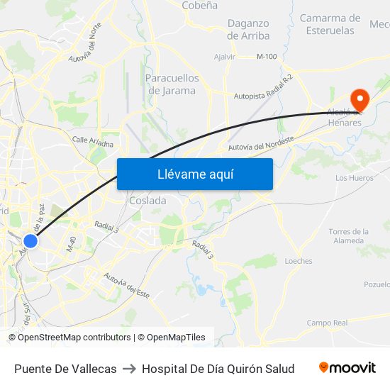 Puente De Vallecas to Hospital De Día Quirón Salud map