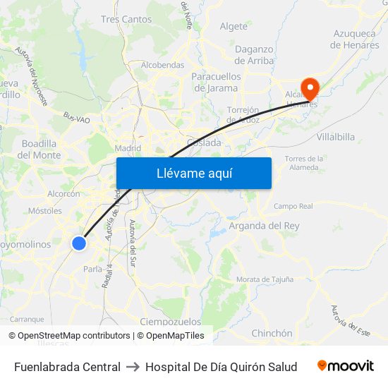 Fuenlabrada Central to Hospital De Día Quirón Salud map