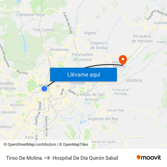 Tirso De Molina to Hospital De Día Quirón Salud map