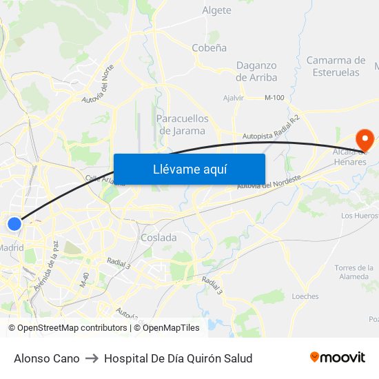 Alonso Cano to Hospital De Día Quirón Salud map