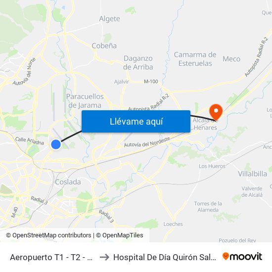 Aeropuerto T1 - T2 - T3 to Hospital De Día Quirón Salud map