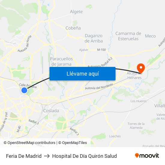 Feria De Madrid to Hospital De Día Quirón Salud map