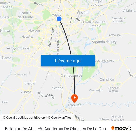 Estación De Atocha to Academia De Oficiales De La Guardia Civil map