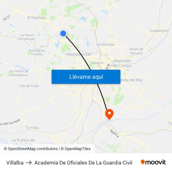 Villalba to Academia De Oficiales De La Guardia Civil map