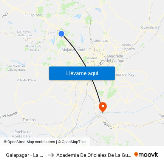 Galapagar - La Navata to Academia De Oficiales De La Guardia Civil map