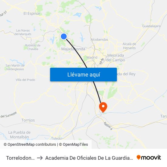 Torrelodones to Academia De Oficiales De La Guardia Civil map