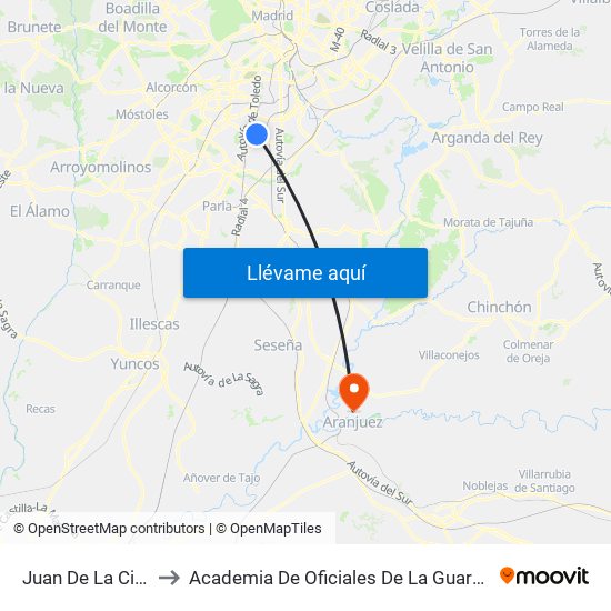 Juan De La Cierva to Academia De Oficiales De La Guardia Civil map