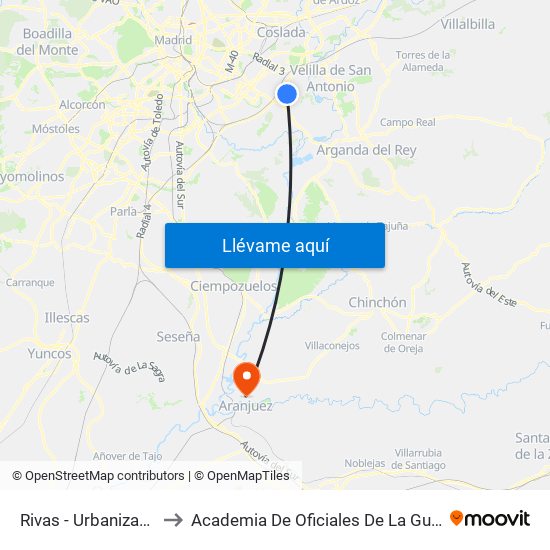 Rivas - Urbanizaciones to Academia De Oficiales De La Guardia Civil map
