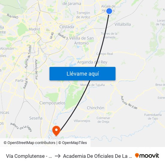 Vía Complutense - Brihuega to Academia De Oficiales De La Guardia Civil map