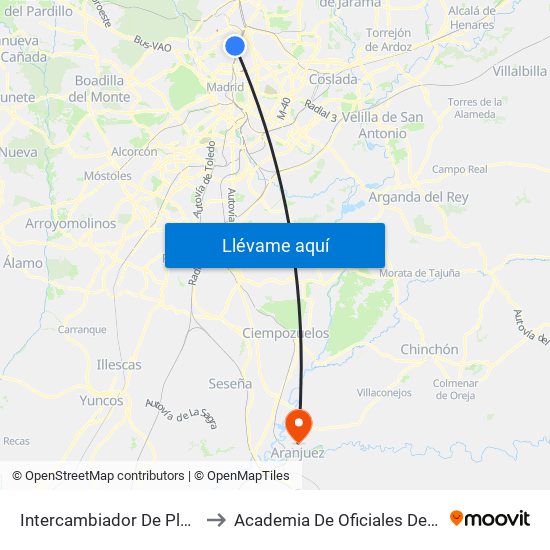 Intercambiador De Plaza De Castilla to Academia De Oficiales De La Guardia Civil map
