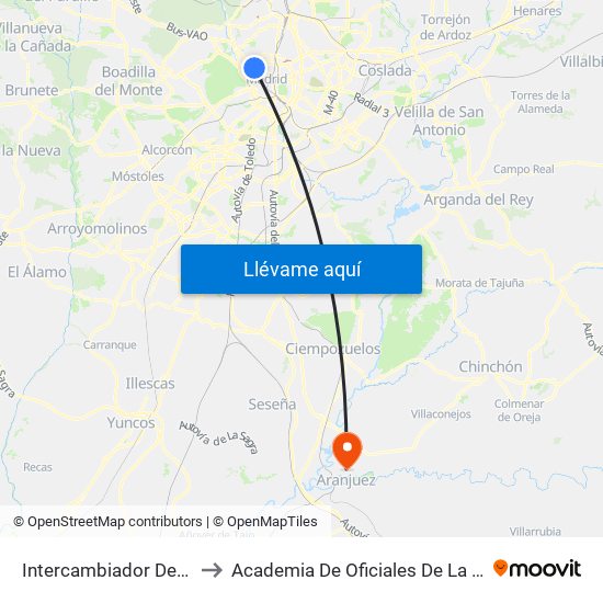 Intercambiador De Moncloa to Academia De Oficiales De La Guardia Civil map