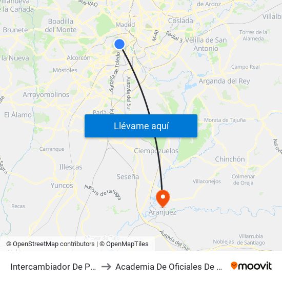 Intercambiador De Plaza Elíptica to Academia De Oficiales De La Guardia Civil map