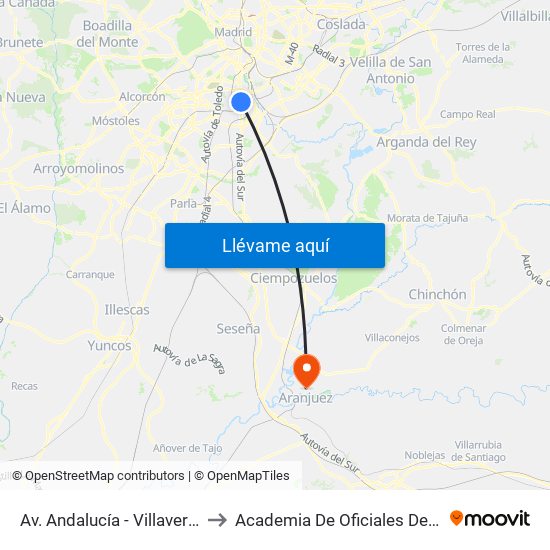 Av. Andalucía - Villaverde Bajo Cruce to Academia De Oficiales De La Guardia Civil map