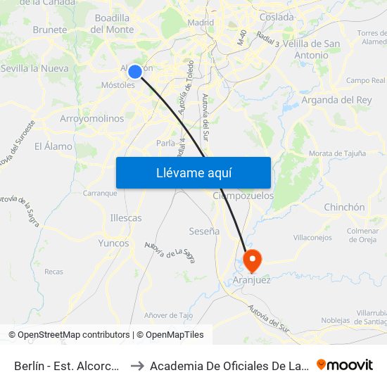 Berlín - Est. Alcorcón Central to Academia De Oficiales De La Guardia Civil map