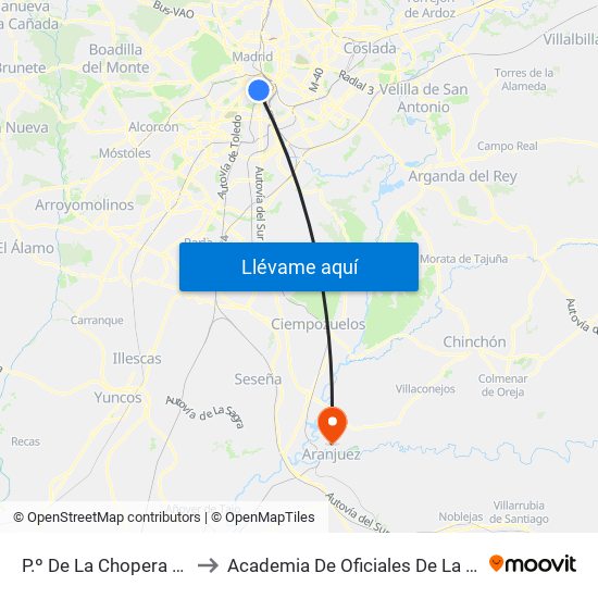 P.º De La Chopera - Legazpi to Academia De Oficiales De La Guardia Civil map