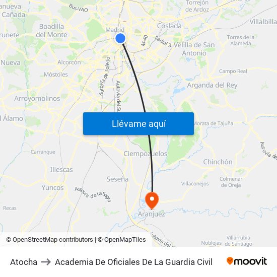 Atocha to Academia De Oficiales De La Guardia Civil map